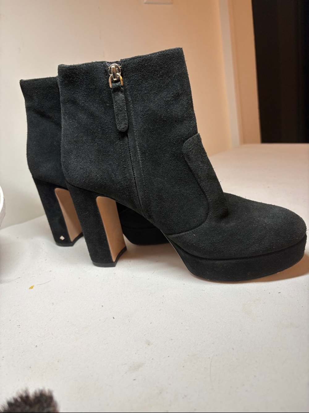 kate spade Black Suede Platform Heeled Platform Ankle Boots Size 6